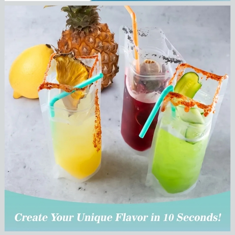NWT Reusable Plastic 17 oz Drink Pouches w/Straw Self-standing Price Is For 4! - Picture 3 of 8